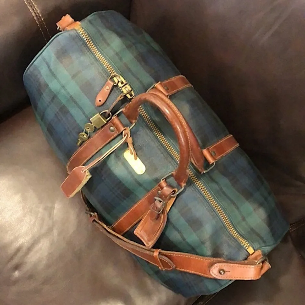 RALPH LAUREN Black Watch Plaid Speedy Boston Travel Vacation Camp Shoulder Bag